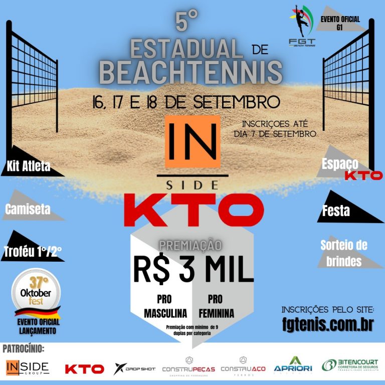 Seguem abertas as inscrições para o 5º estadual de Beach Tennis